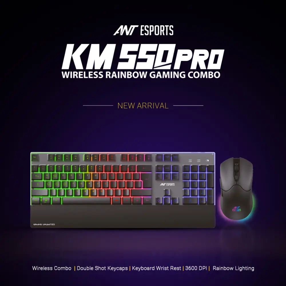 Ant Esports Wireless Gaming Keyboard Mouse Combo KM550 Pro Rainbow LED view 2
